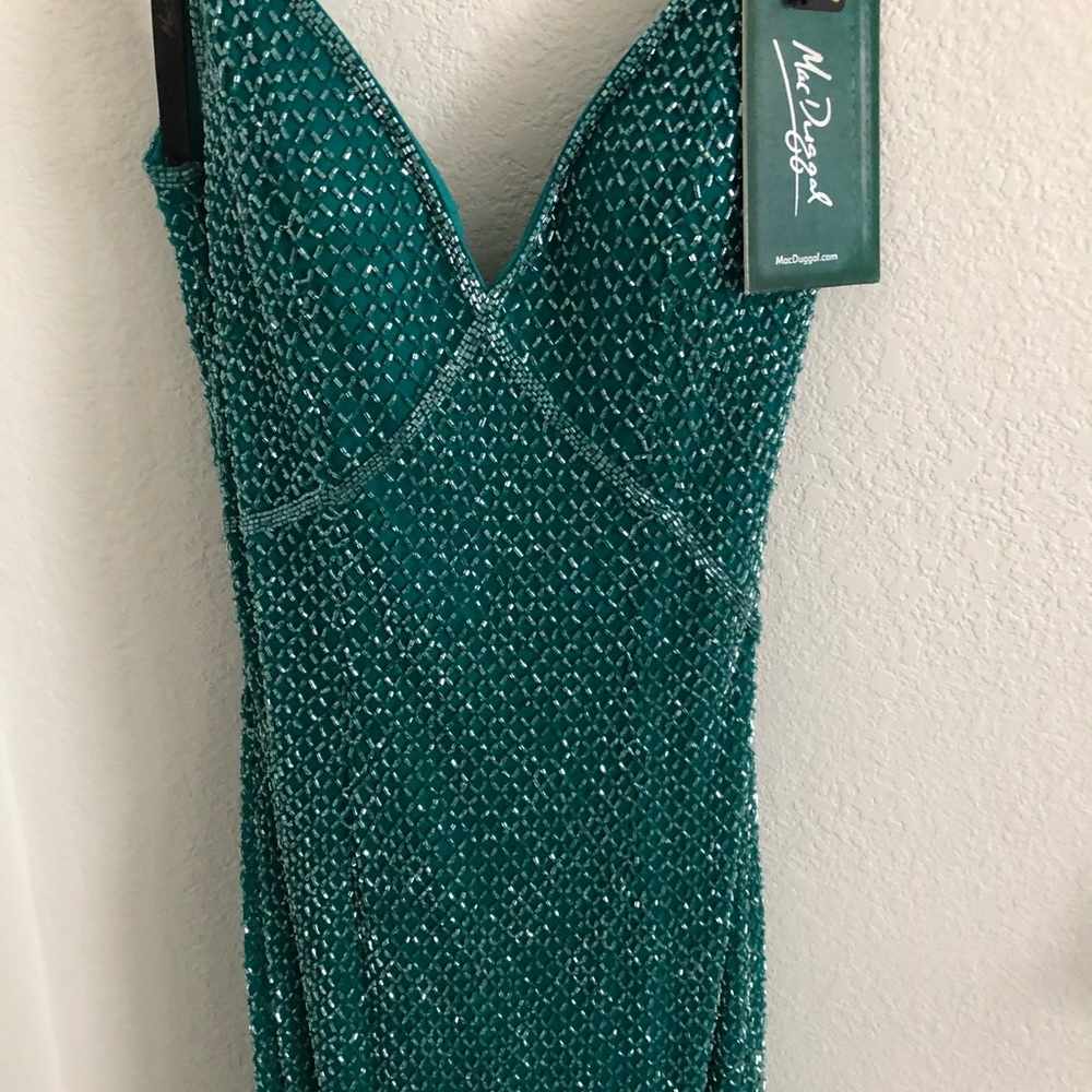 McDuggal sequenced maxi strap dress with slit SIZE US 6